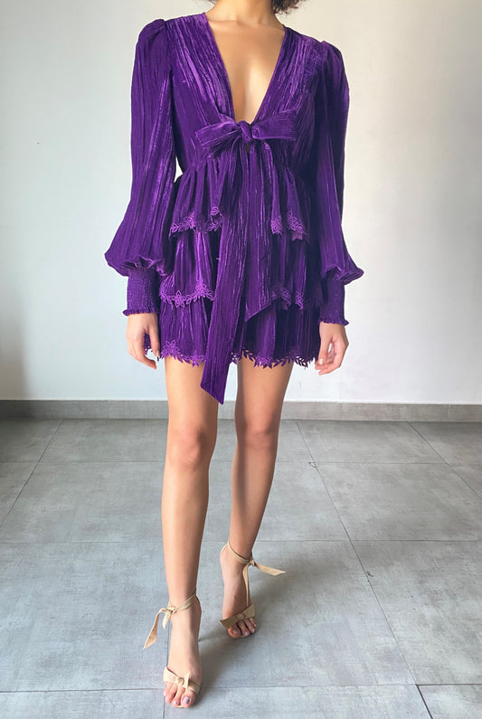 Hemant & Nandita Reha Purple Velvet Dress