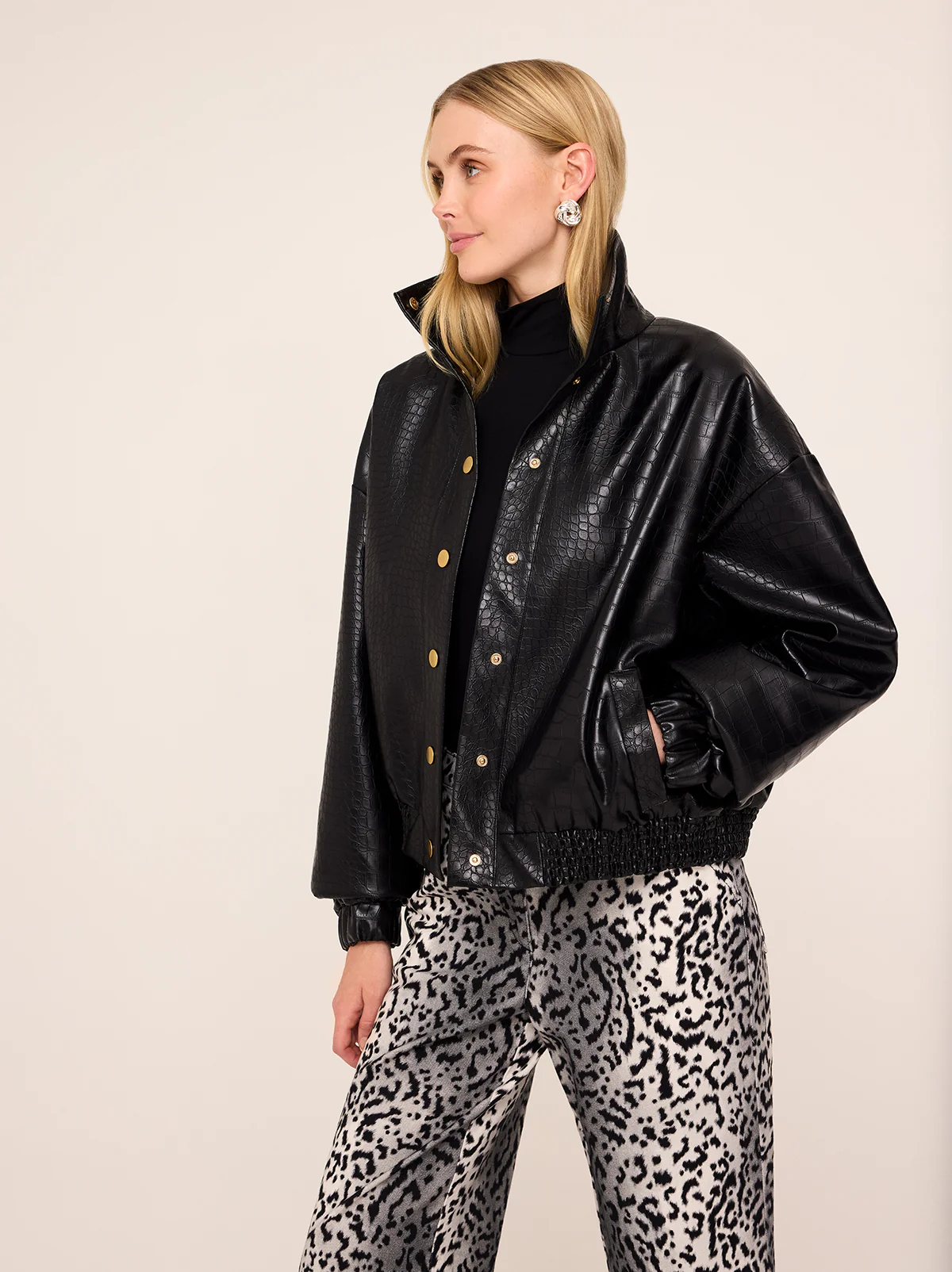 KITRI Estelle Faux Croc Bomber Jacket