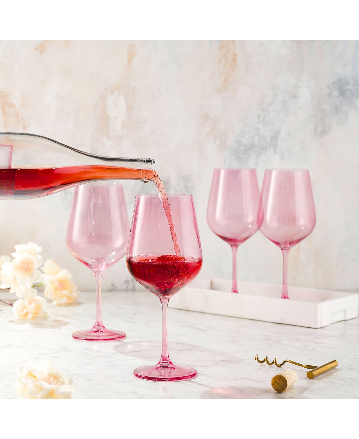 Set of Four Colored Red Wine Glasses - Coral