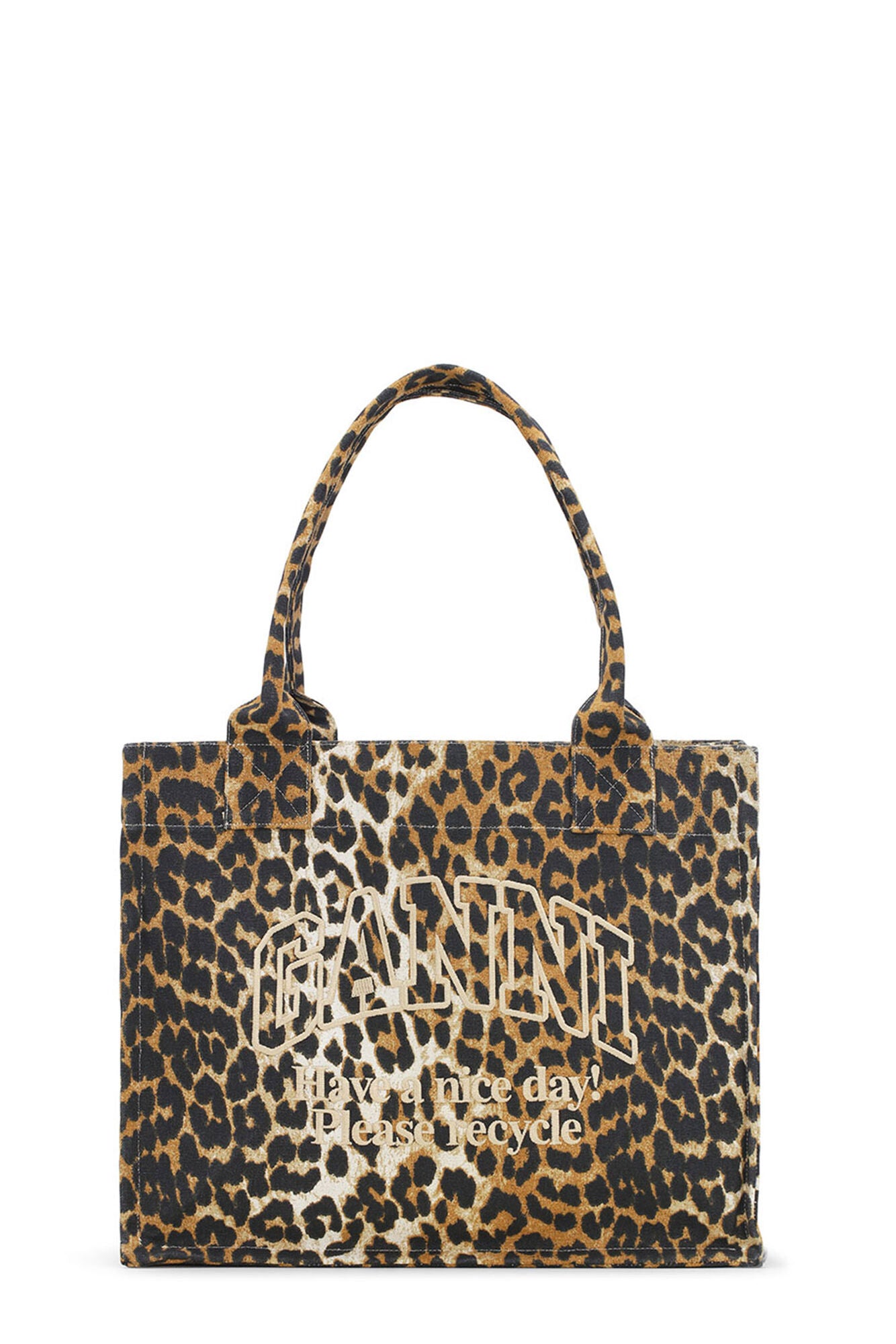 GANNI LEOPARD LARGE CANVAS TOTE BAG