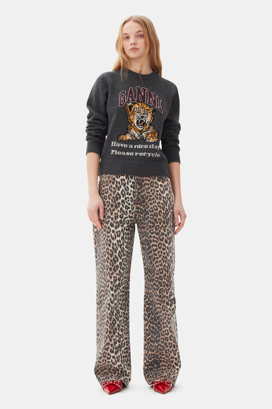 GANNI LEOPARD PRINTED IZEY JEANS