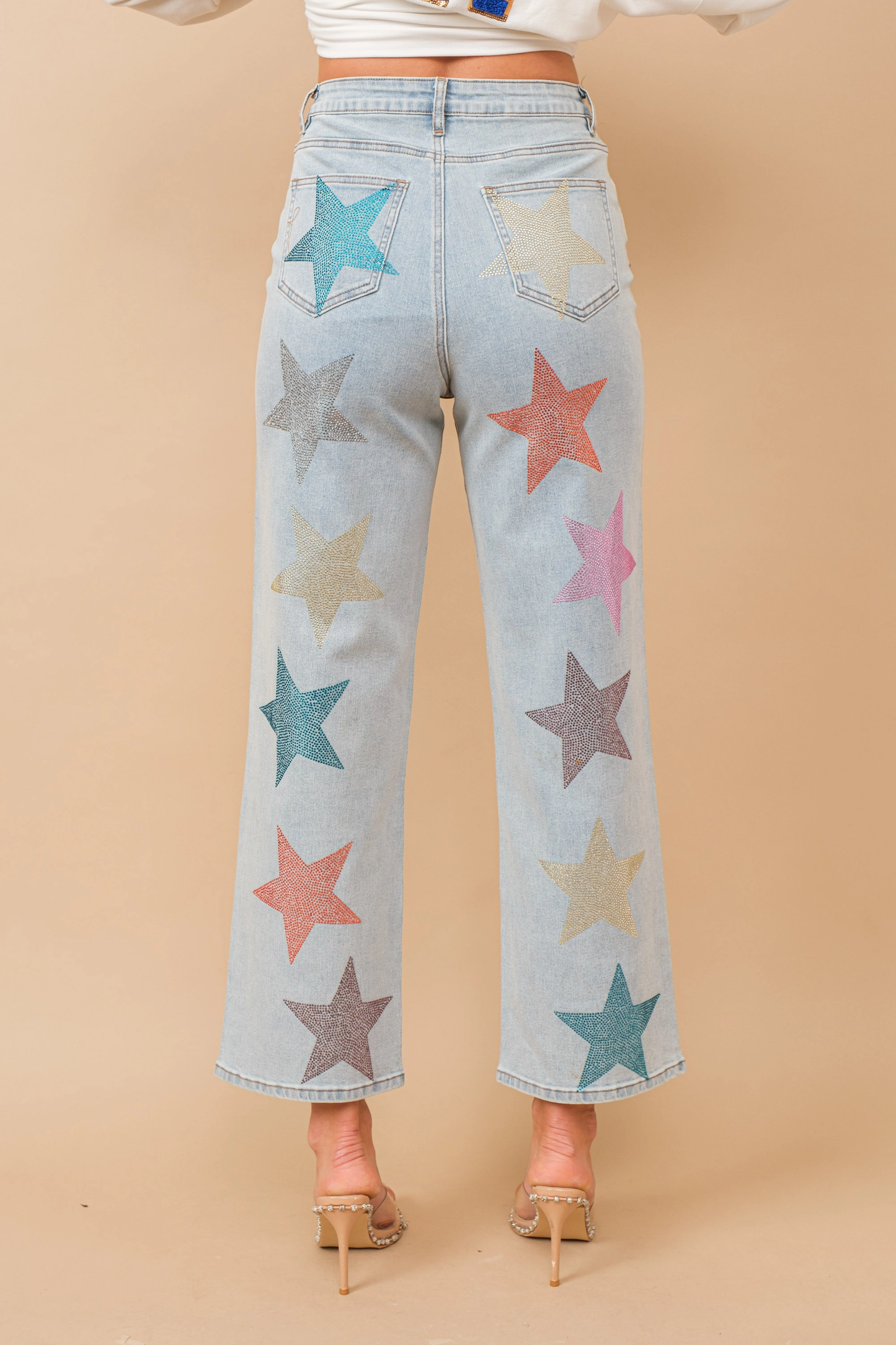 STAR EMBELLISHED STRAIGHT LEG JEANS