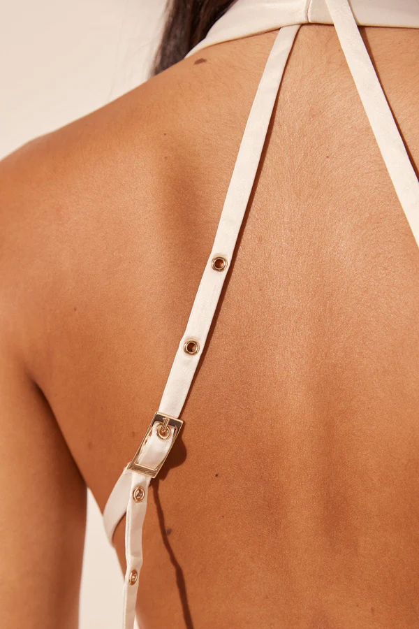 Shona Joy Savanna Halter Open Back Maxi Dress - Pearl