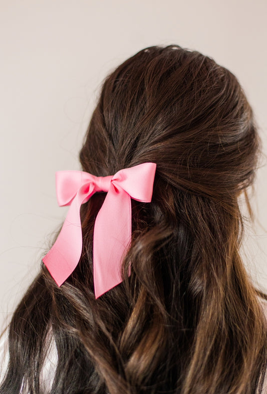 Delora Satin Bow Barrette - PLAZA PINK
