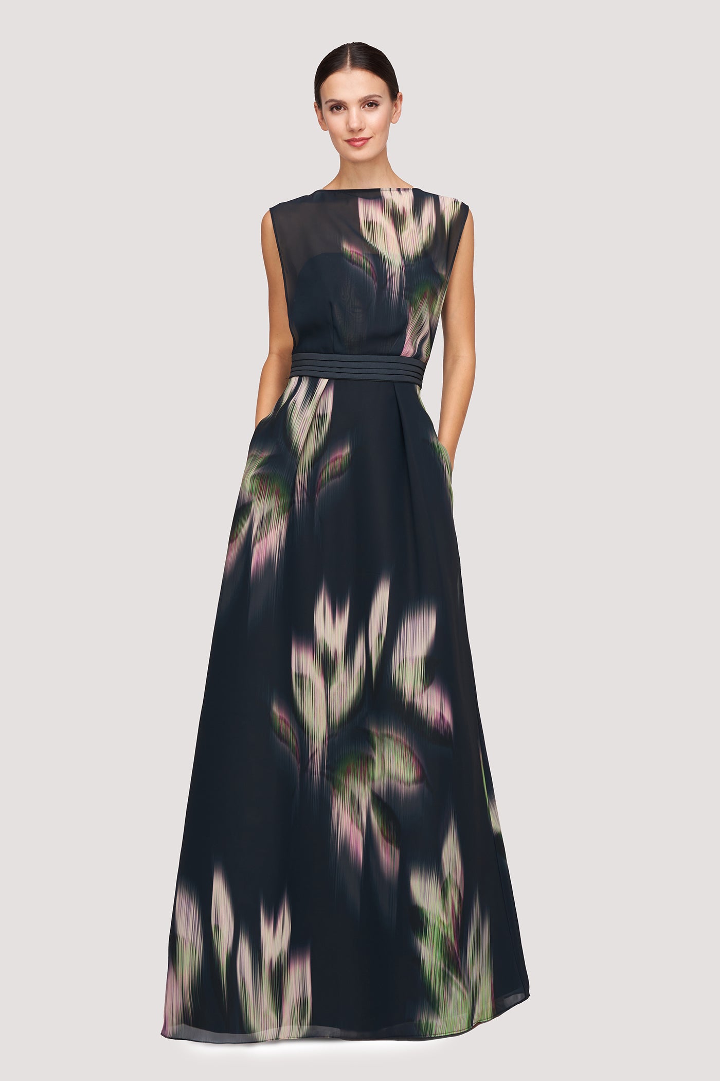 Kay Unger Women's Tess Chiffon Leaf Gown - Black Green - Size 2 Kay Unger Women's Tess Chiffon Leaf Gown - Black Green - Size 2