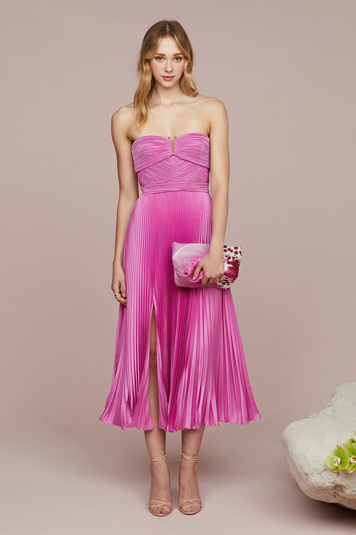 amur pink dress Milly Pleated Midi cut petals inspired by a hand AMUR Women's Grecia Dress -