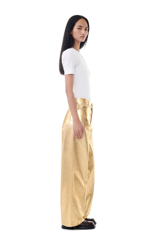 GANNI GOLD FOIL WIDE JEANS