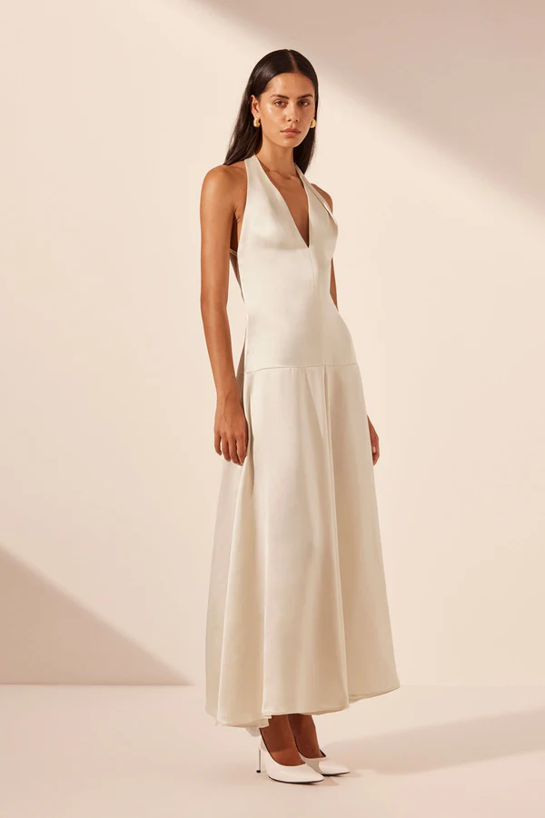 Shona Joy Savanna Halter Open Back Maxi Dress - Pearl