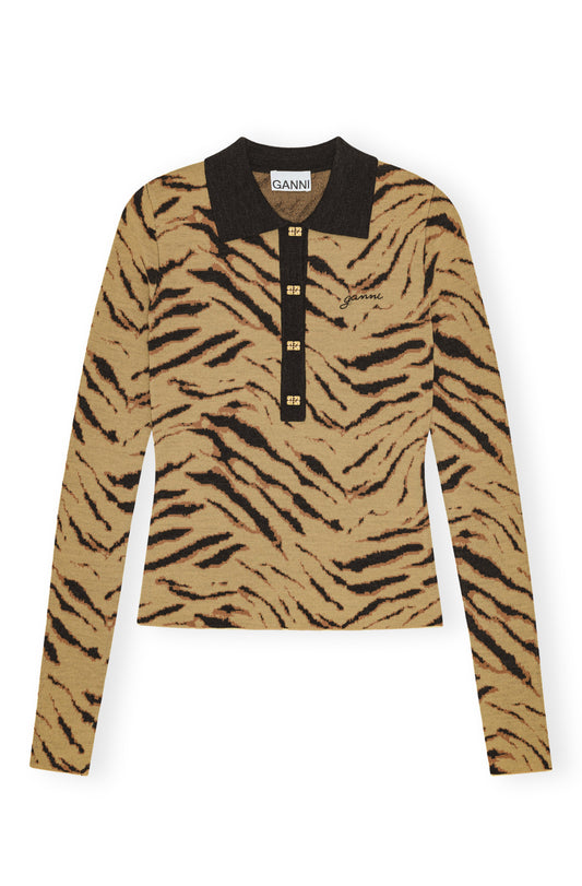 Ganni Fine Merino Jacquard Polo