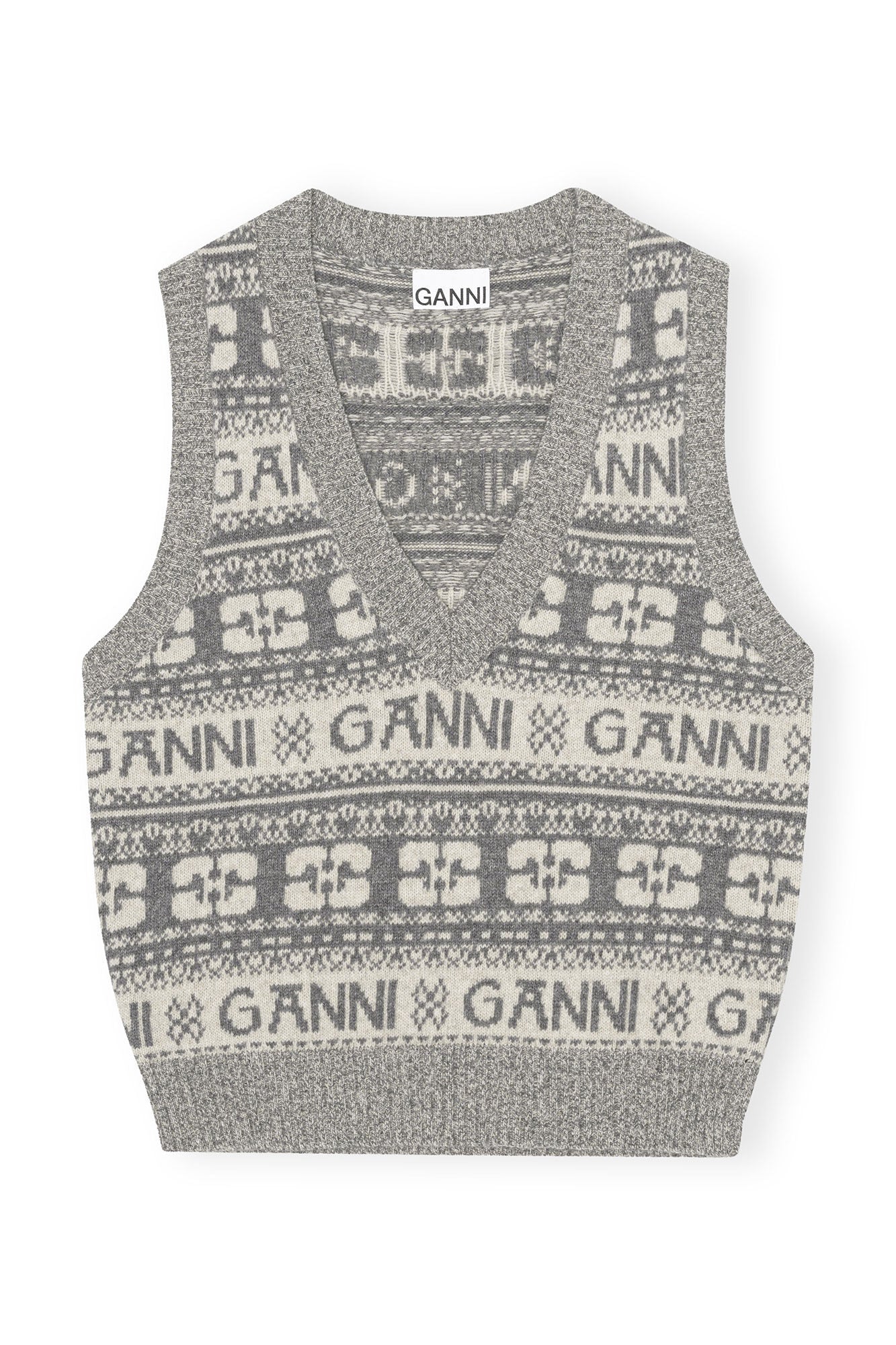 Ganni Grey Logo Wool Mix Vest