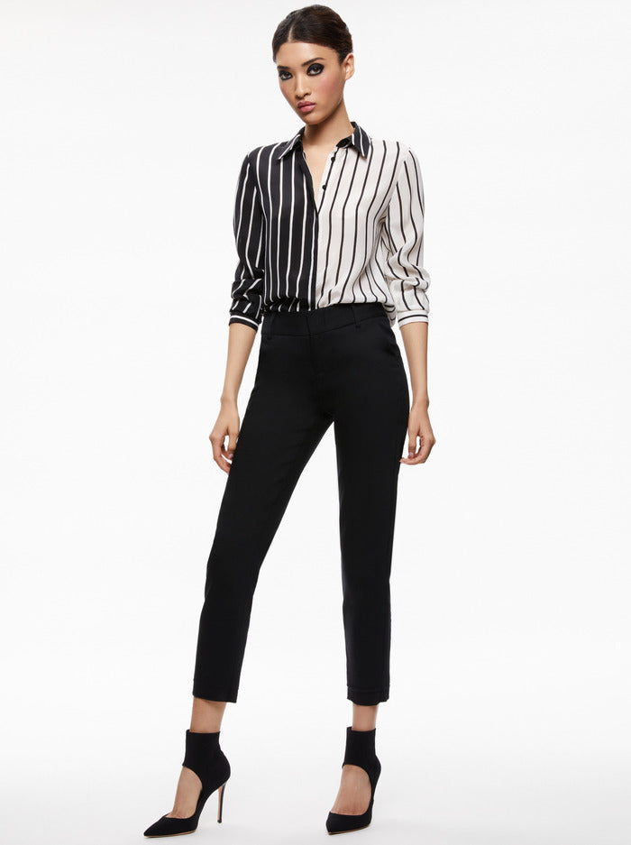 Alice & Olivia Willa Placket Top - Palazzo Stripe