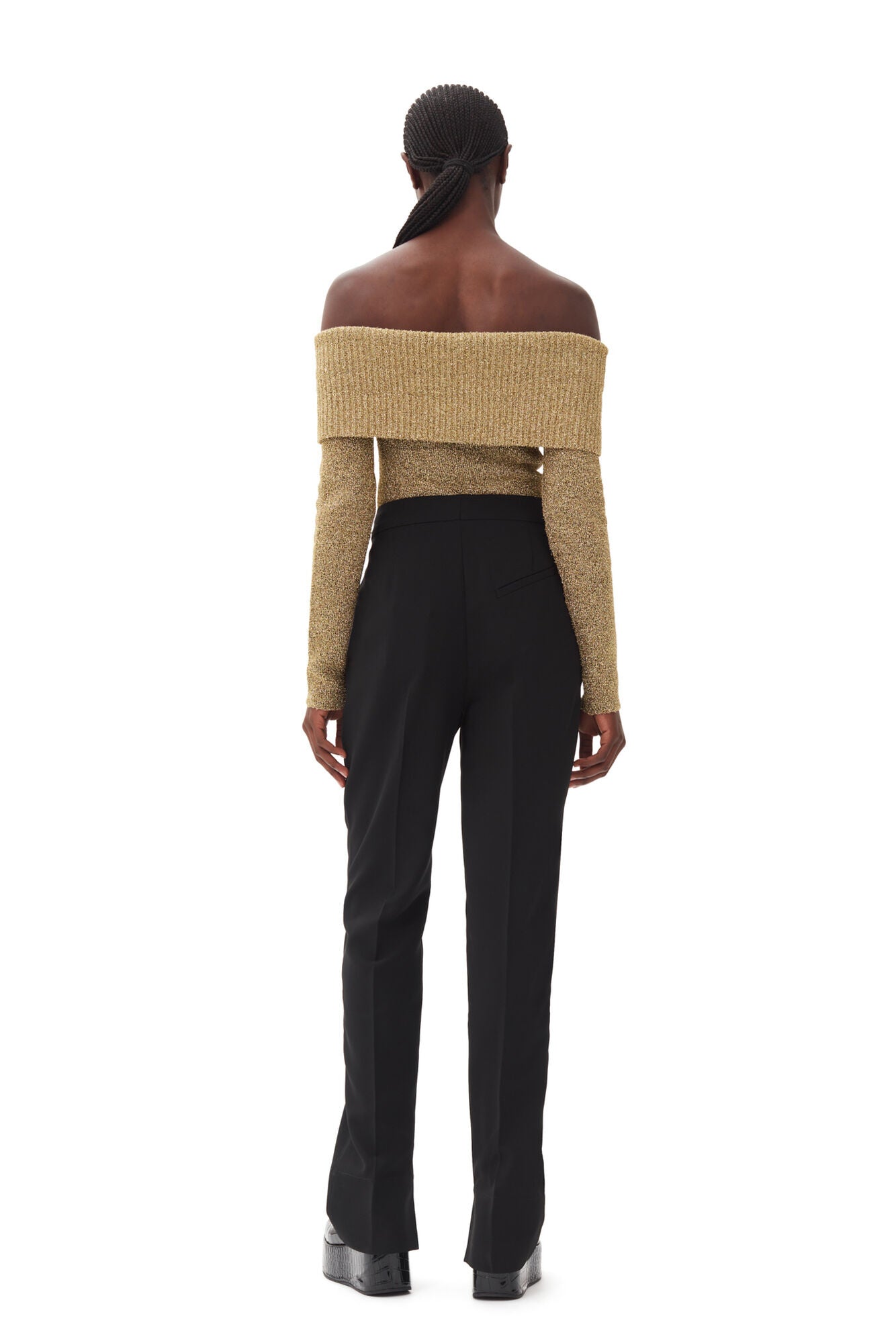 Ganni GOLD SPARKLE OFF-THE-SHOULDER BLOUSE