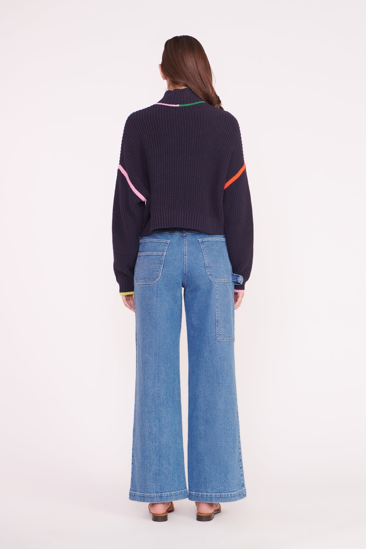 Staud Cropped Hampton Sweater - Navy Multi