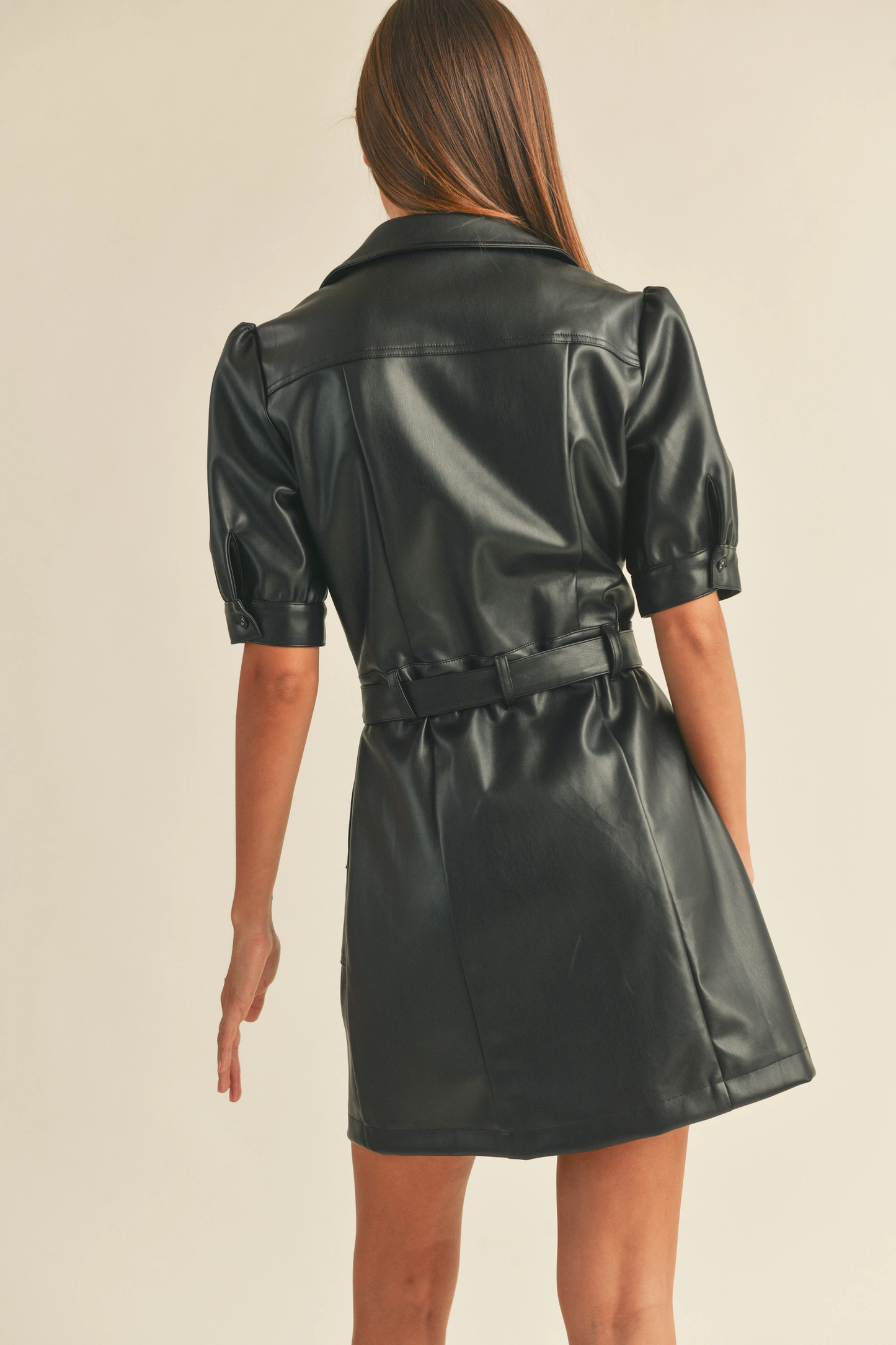 MIOU MUSE FAUX LEATHER BUTTON DOWN DRESS