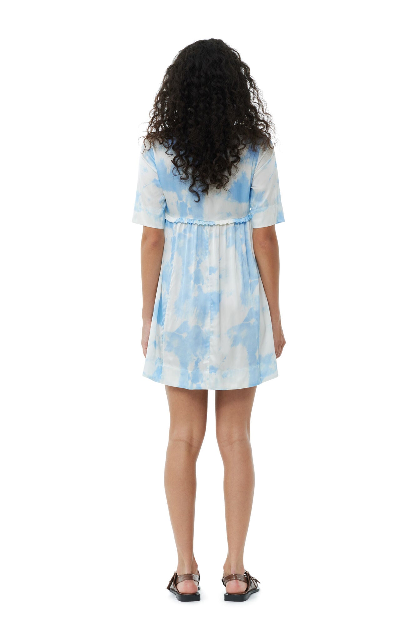 Ganni PRINTED SATIN SHORT SLEEVE MINI DRESS