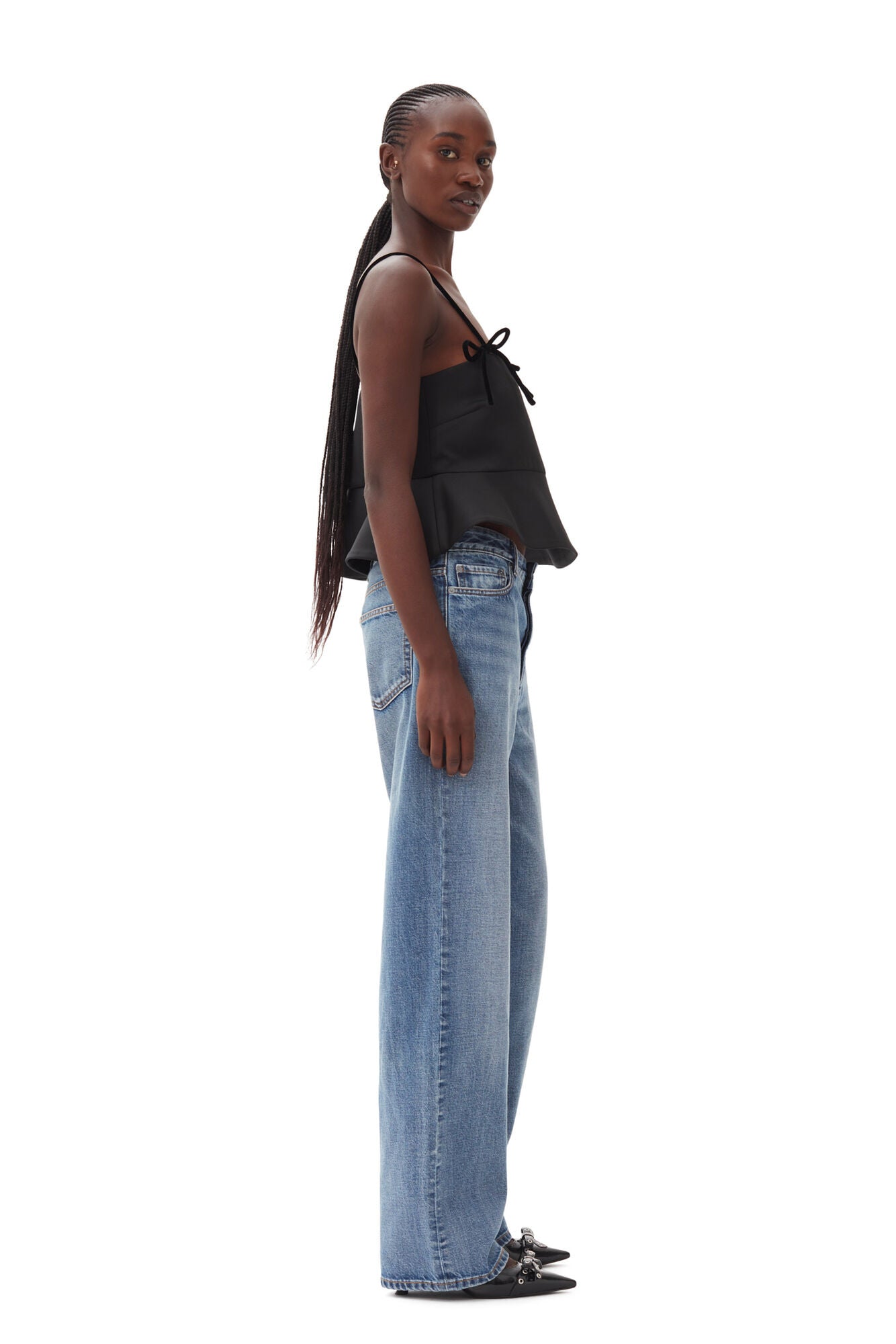 Ganni Black Duchesse Satin Top