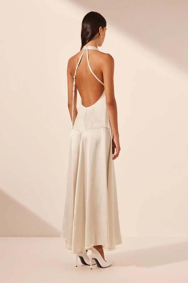 Shona Joy Savanna Halter Open Back Maxi Dress - Pearl