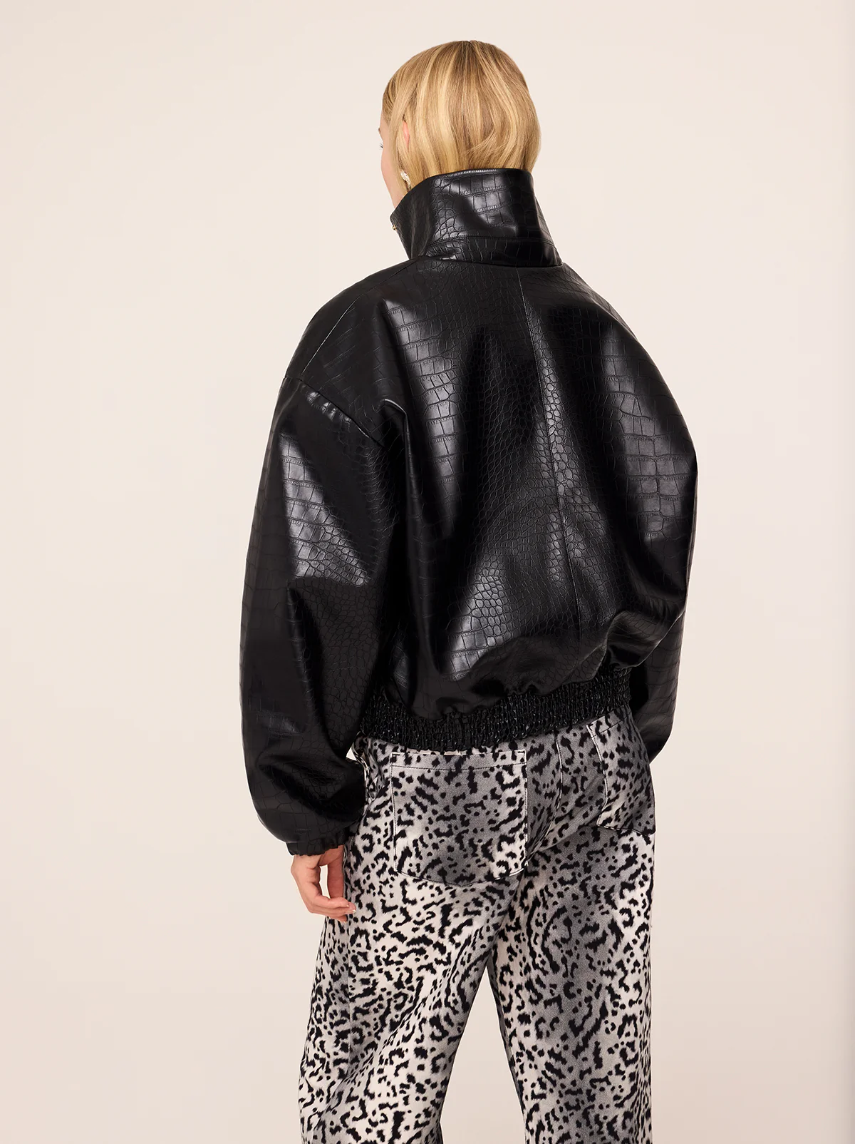 KITRI Estelle Faux Croc Bomber Jacket