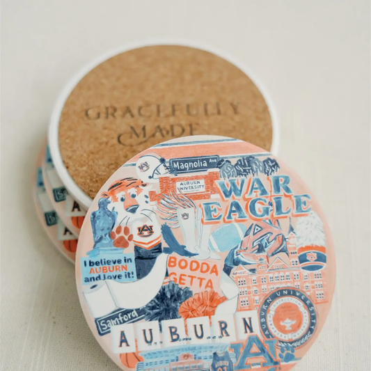 Gracefully Made Art Ceramic Auburn University Coaster Pack