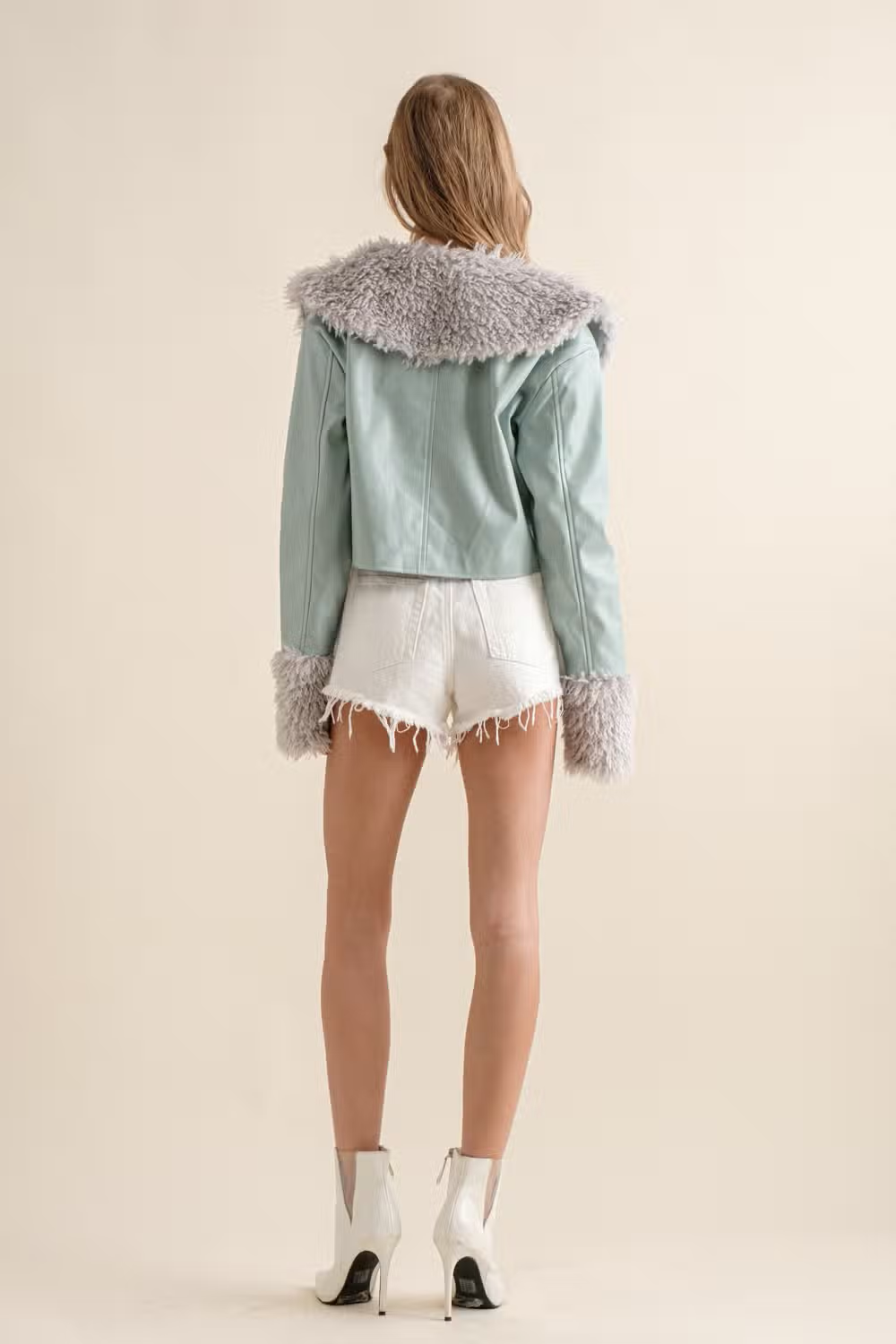 REMOVABLE FUR COLLARED JACKET - Ether Grey