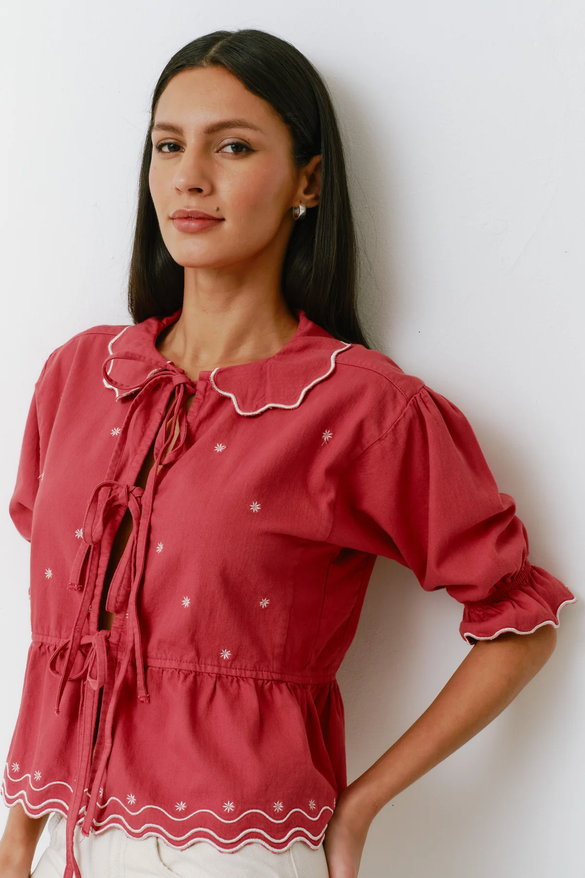 Seventy + Mochi Ana Tie Blouse in Vintage Red