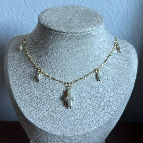 Hazey Pearl Cross Necklace