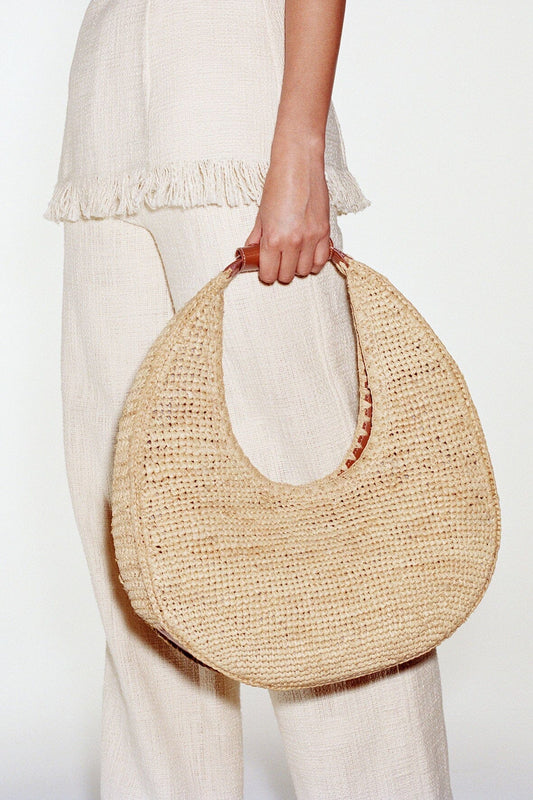 STAUD RAFFIA MOON TOTE