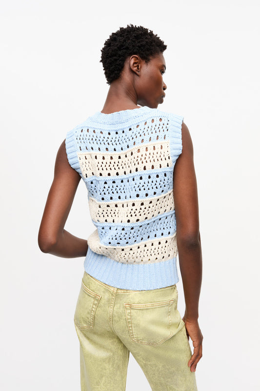 GANNI LIGHT BLUE STRIPED VEST