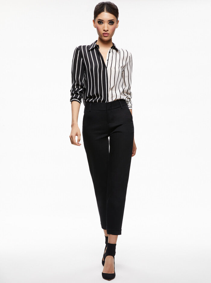 Alice & Olivia Willa Placket Top - Palazzo Stripe