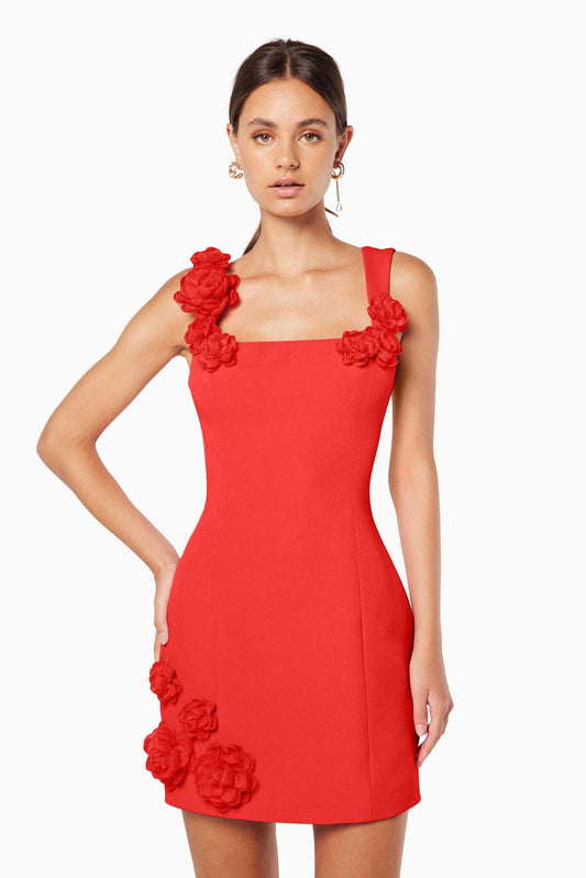ELLIATT TROMPE 3D FLORAL MINI DRESS - RED