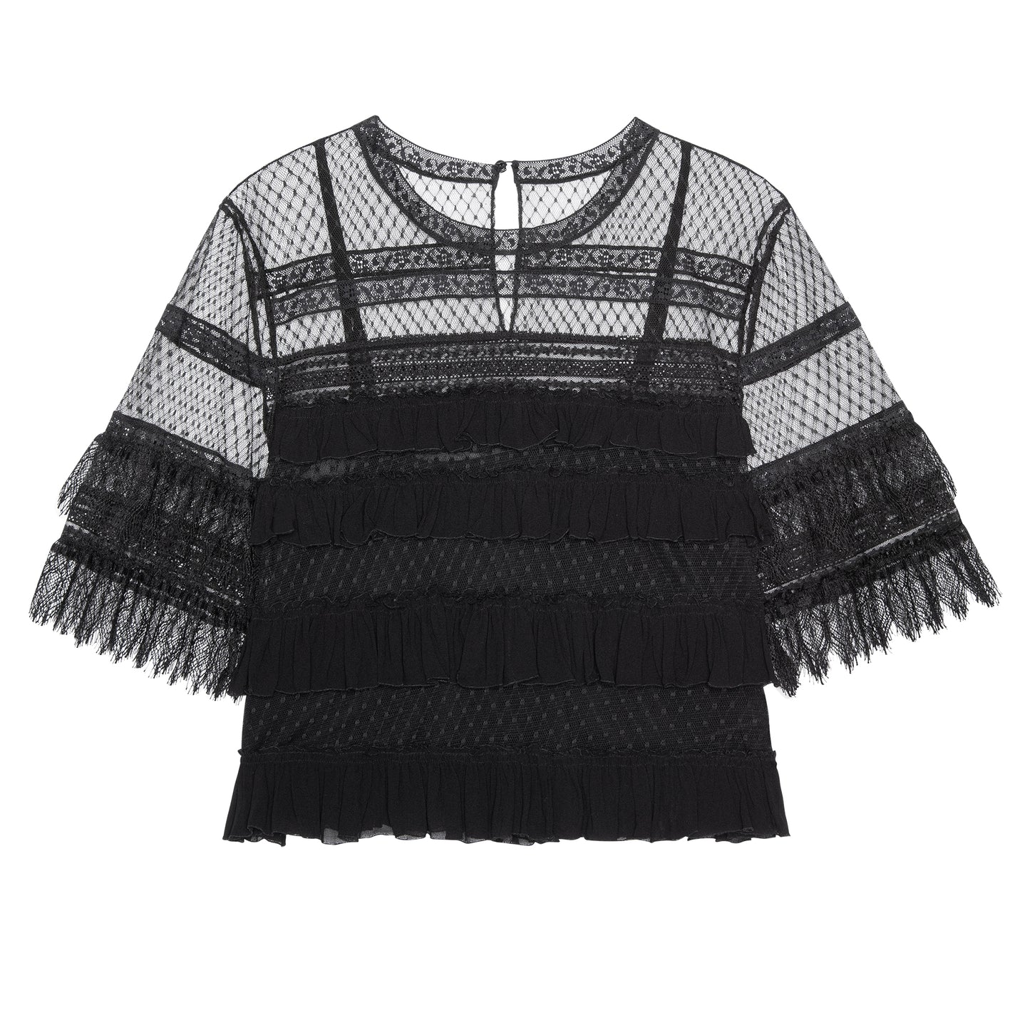 The Great The Winter Mesh Flounce Top
