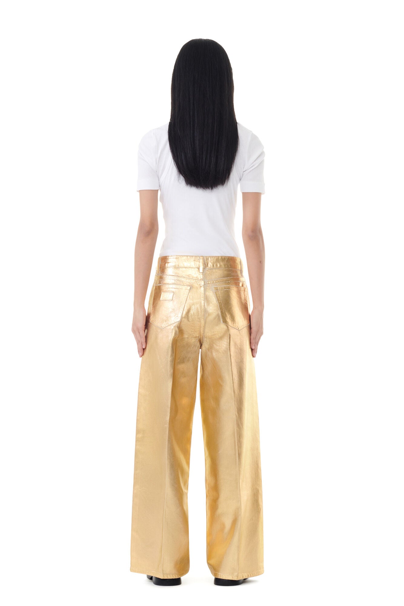 GANNI GOLD FOIL WIDE JEANS