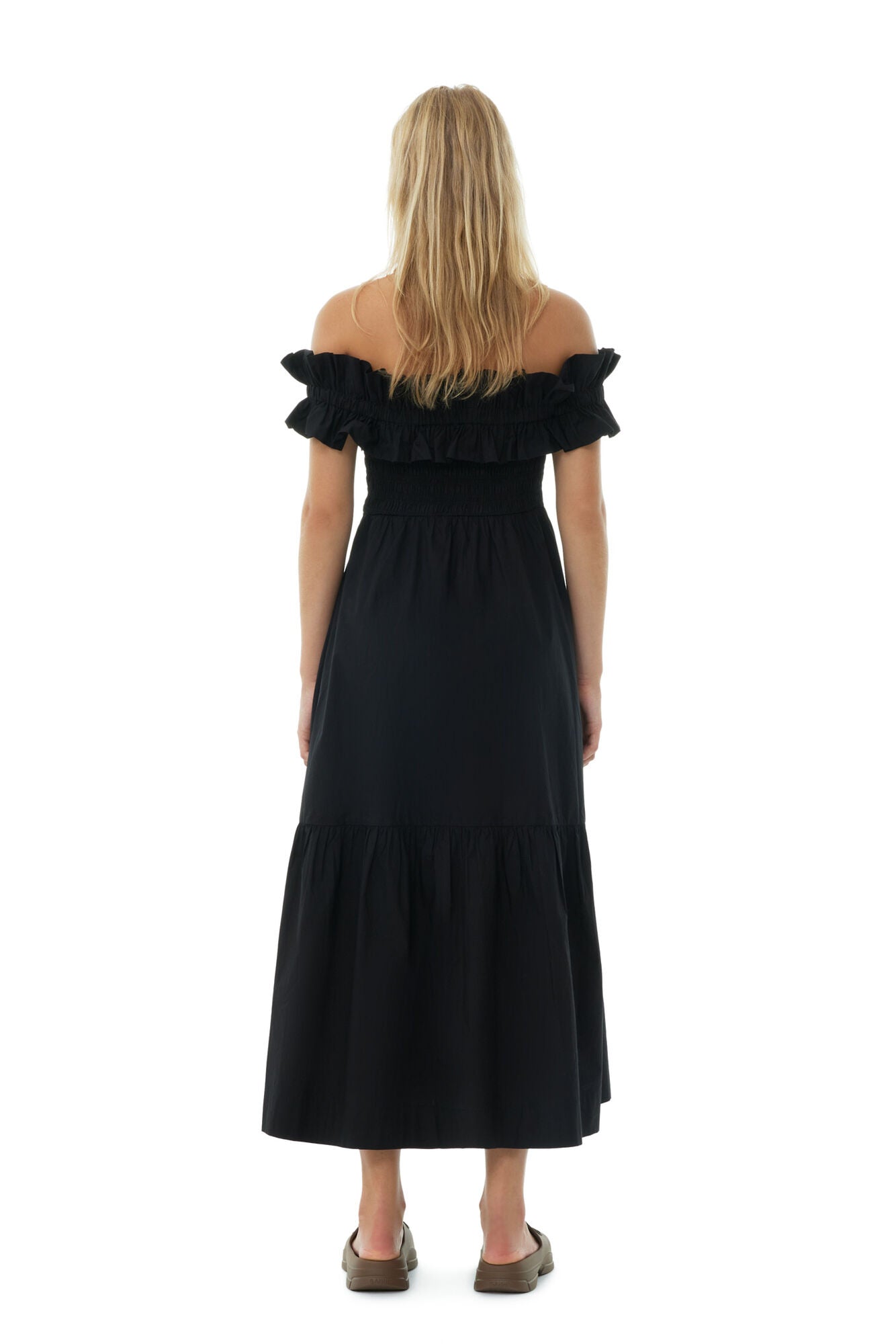 Ganni Black Cotton Poplin Long Smock Dress