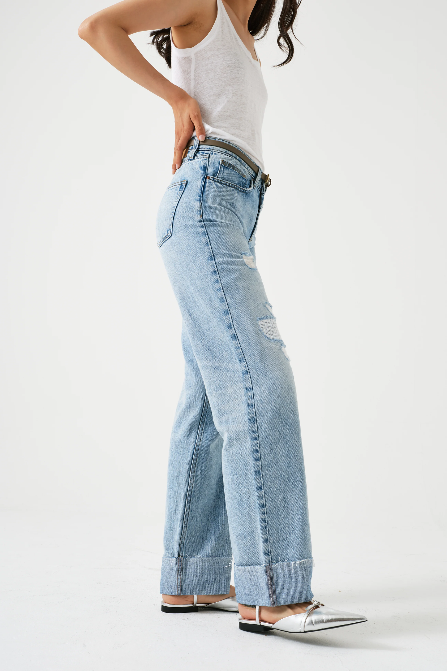 SEVENTY + MOCHI Stevie Turn Up Jean in Vintage Destroyed Austin