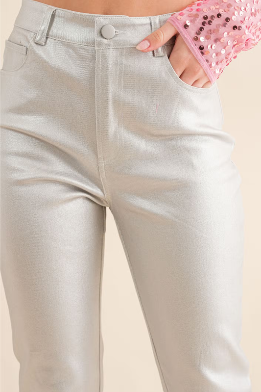 SILVER HIGH RISE ANKLE JEANS