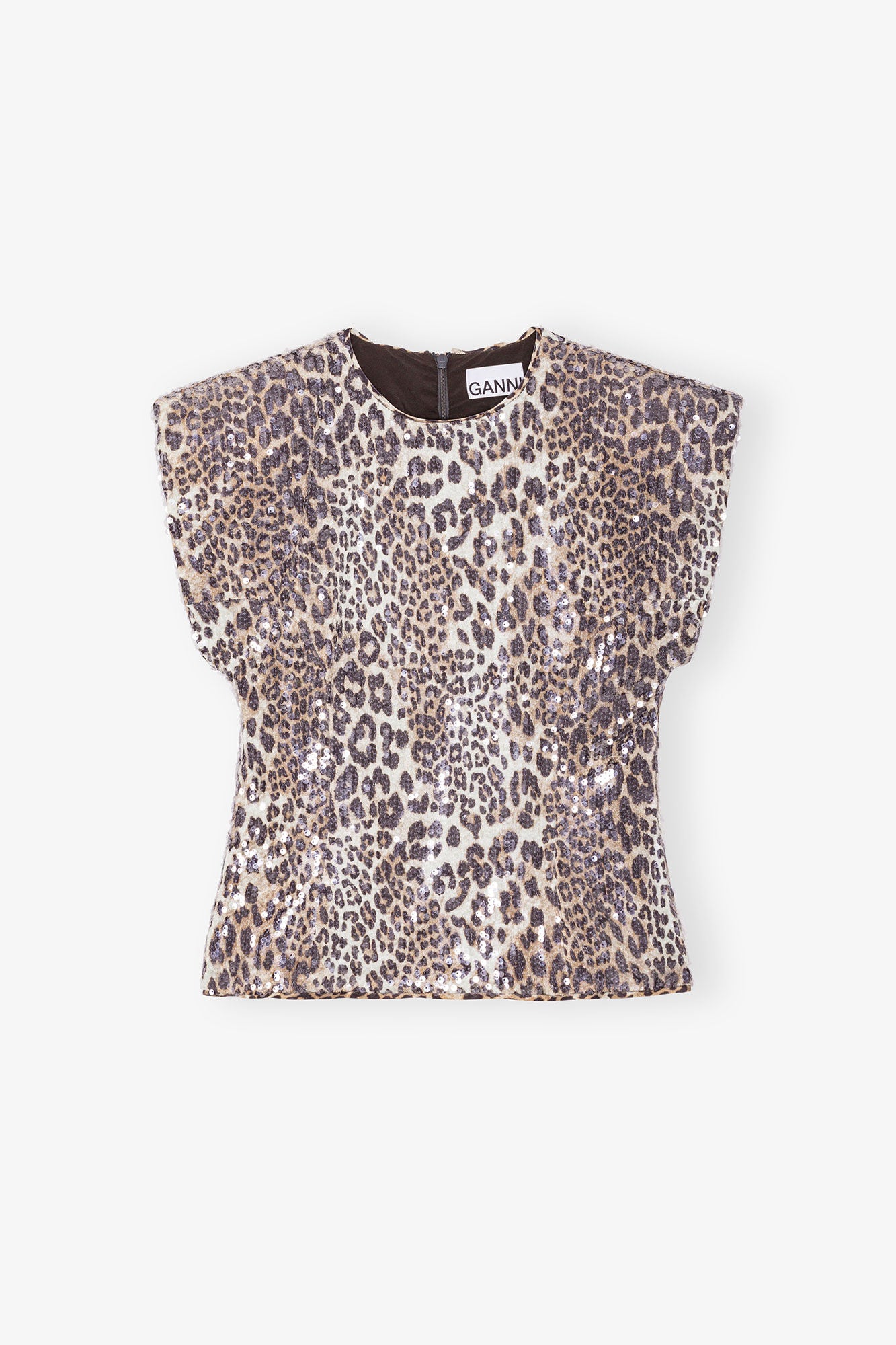 Ganni LEOPARD PRINTED STRETCH SEQUINS BLOUSE