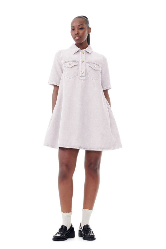 Ganni LIGHT PINK OVERDYED HEAVY DENIM MINI DRESS