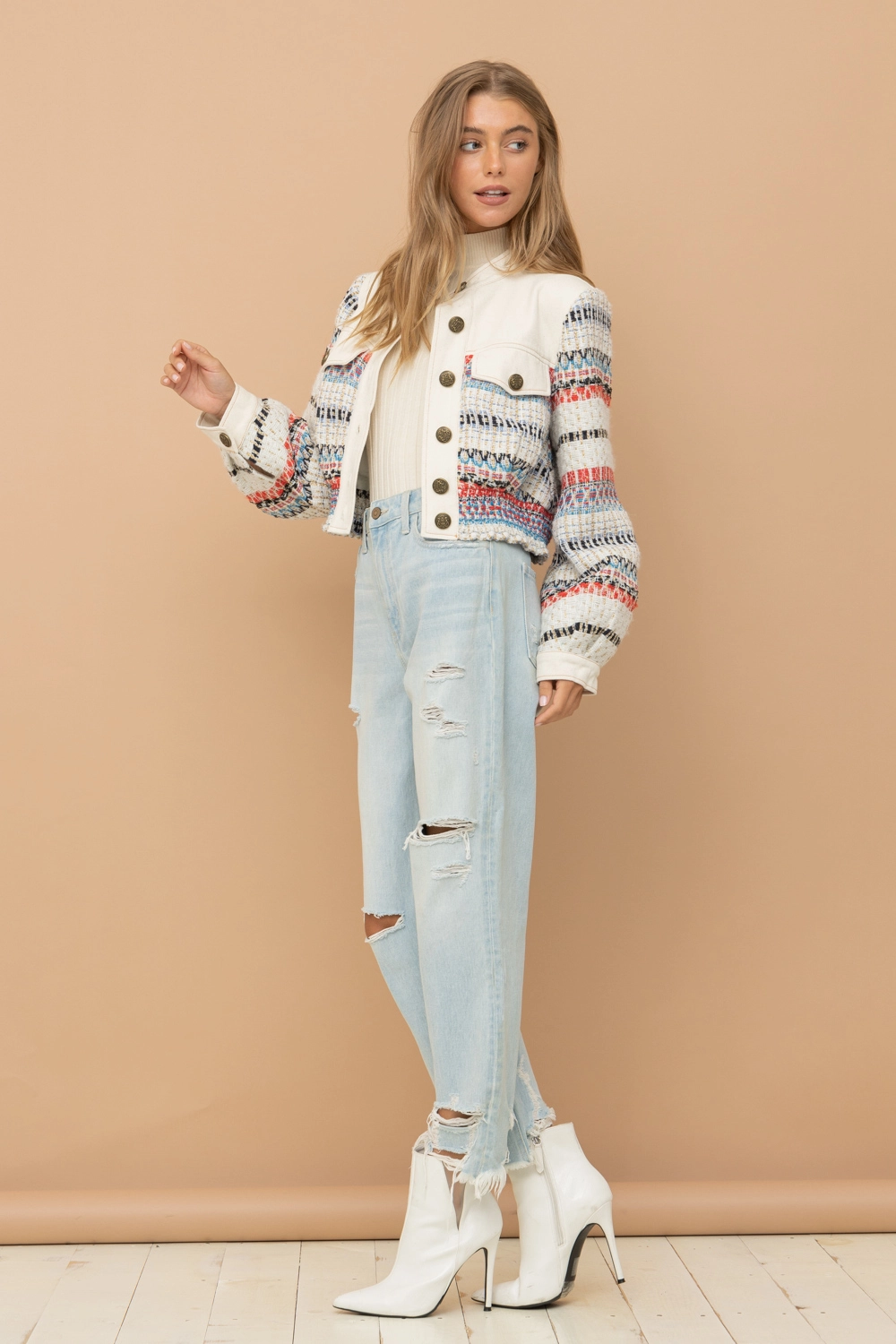 BLUE B TWEED CROP JACKET