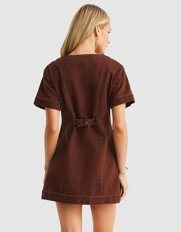 SNDYS Tilla Denim Mini Dress - Chocolate