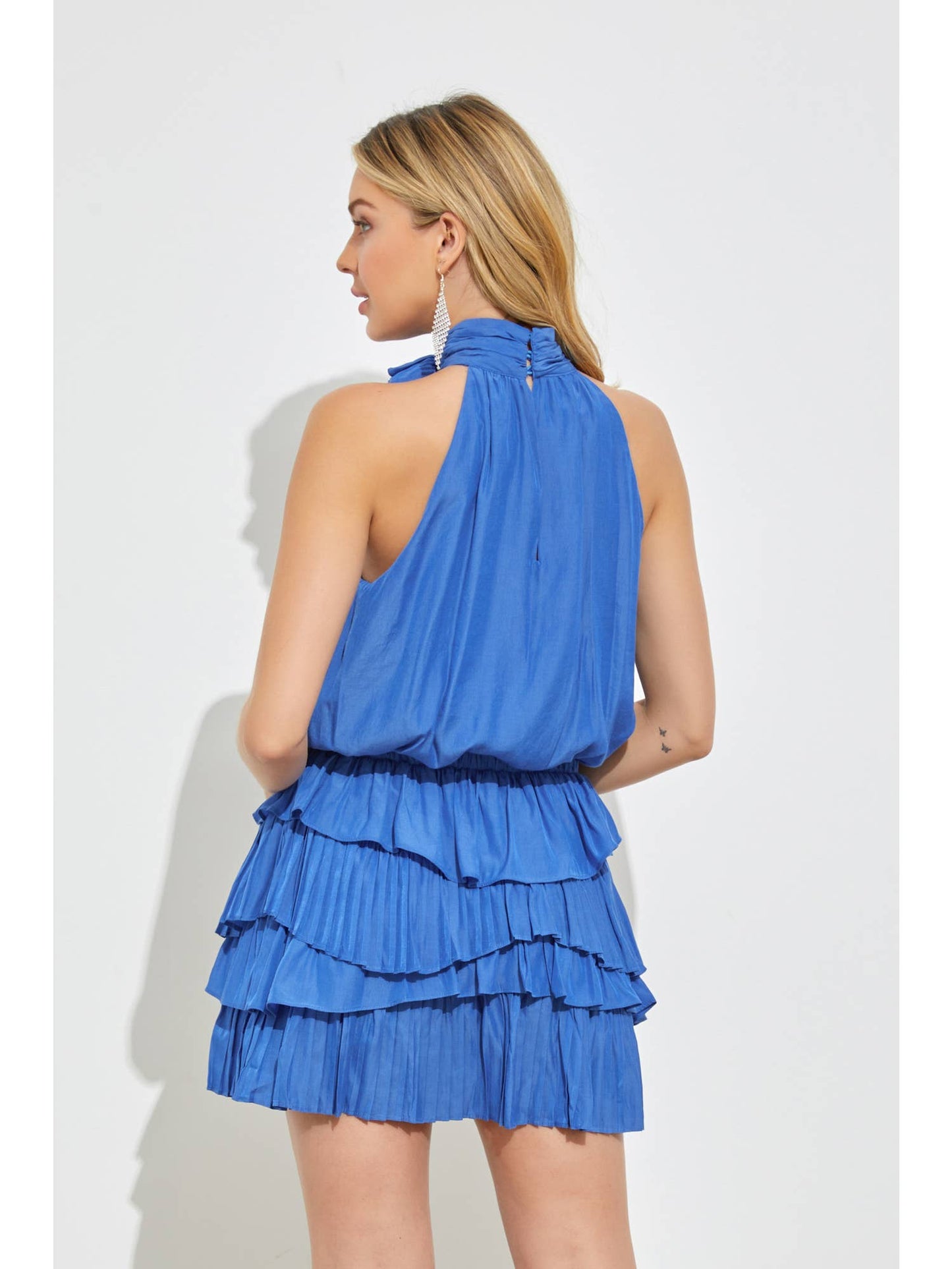 AK HIGH NECK FLOWER RUFFLE DRESS