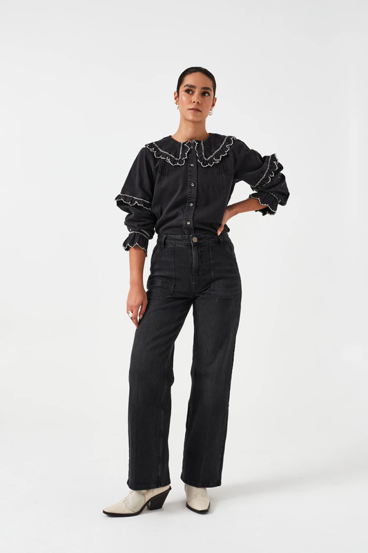 Seventy + Mochi Elodie Full Length Jean in Vintage Black