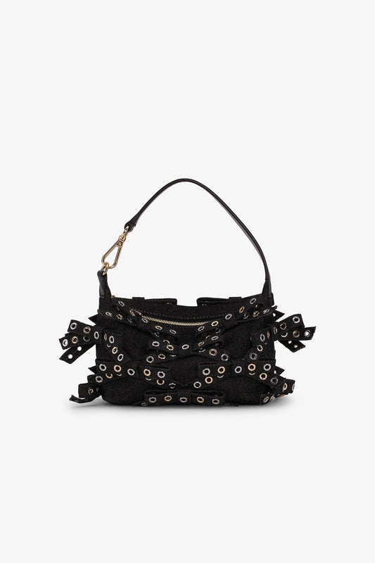 Ganni BLACK DENIM SMALL BUTTERFLY POUCH BOW BAG