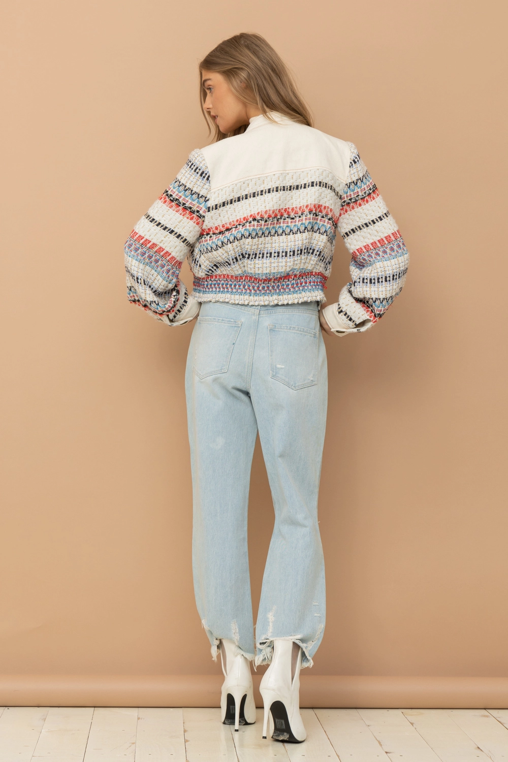 BLUE B TWEED CROP JACKET