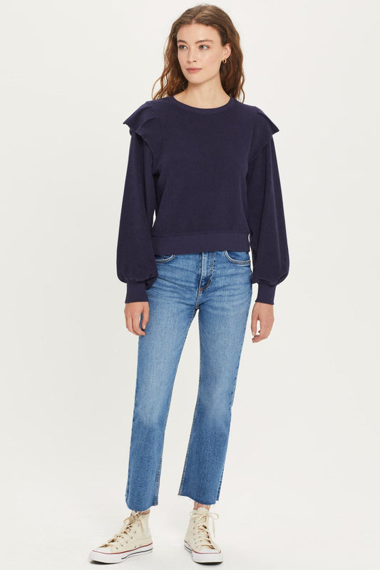 RUFFLE SHOULDER SWEATSHIRT