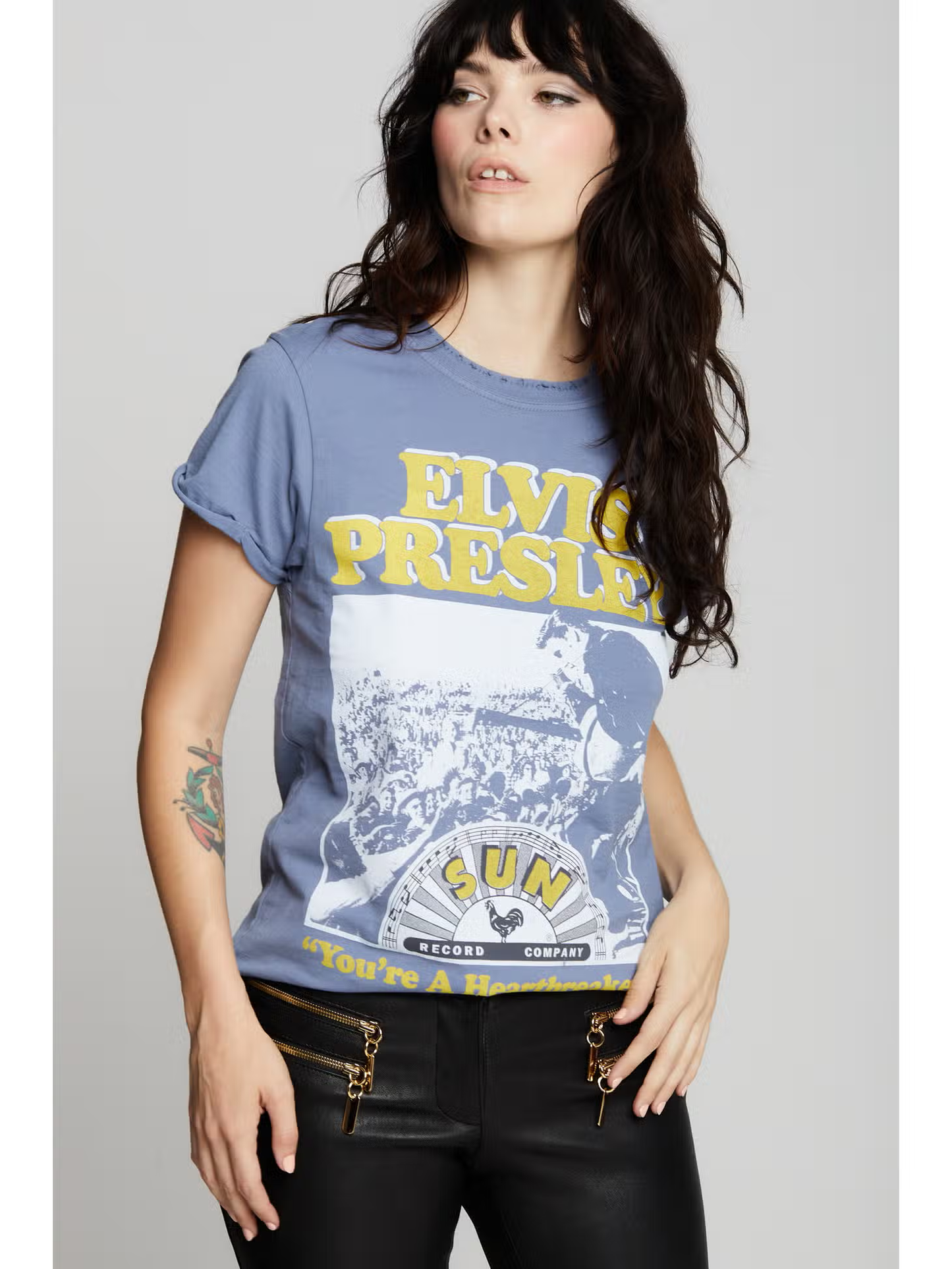 RECYCLED KARMA - ELVIS YOU'RE A HEARTBREAKER TEE (vintage blue)