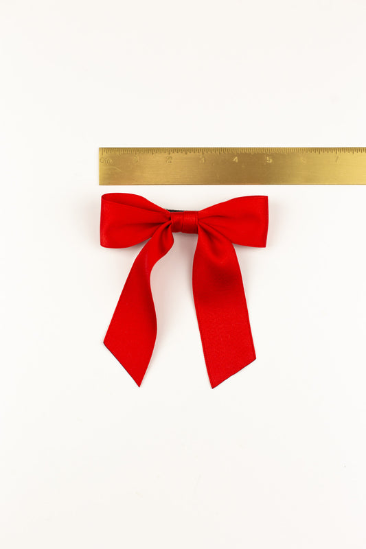 Delora Satin Bow Barrette - RED