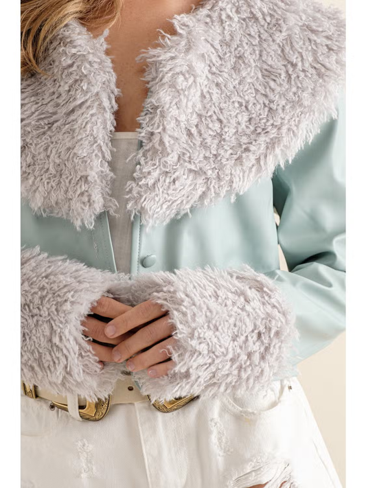 REMOVABLE FUR COLLARED JACKET - Ether Grey