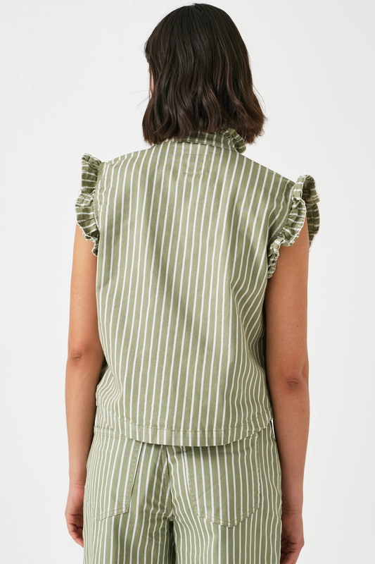 Seventy + Mochi Pablo Vest in Vintage Moss Wide Stripe
