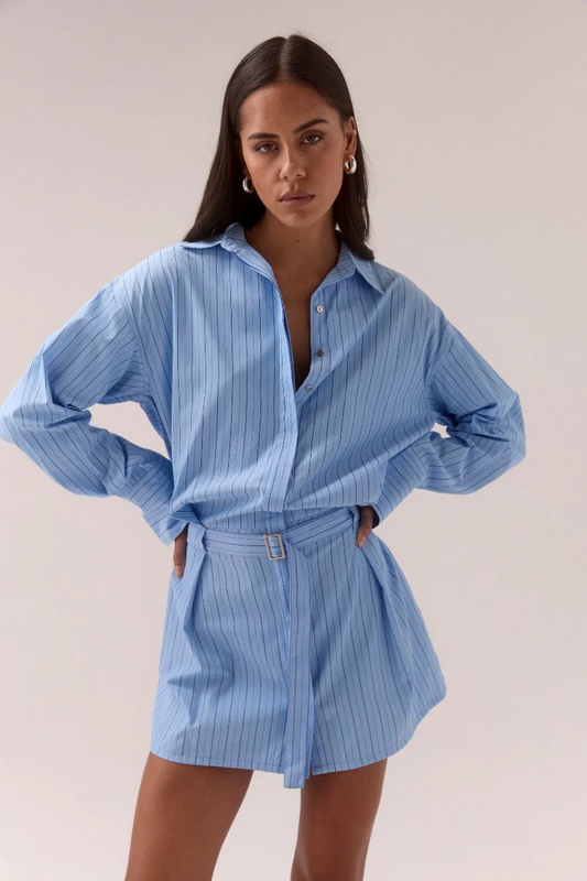 Brynn Shirt Dress- Venice Blue Stripe