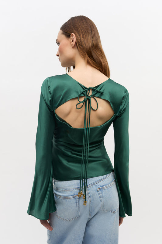 GANNI Pineneedle Green Satin Blouse